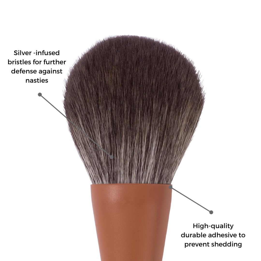 Travel Makeup Brush Set With Brush Bubble Silicone Makeup Brush Cover- Brown Matte. Travel Powder Brush with Compact makeup brush handle. Vegan Bristles.