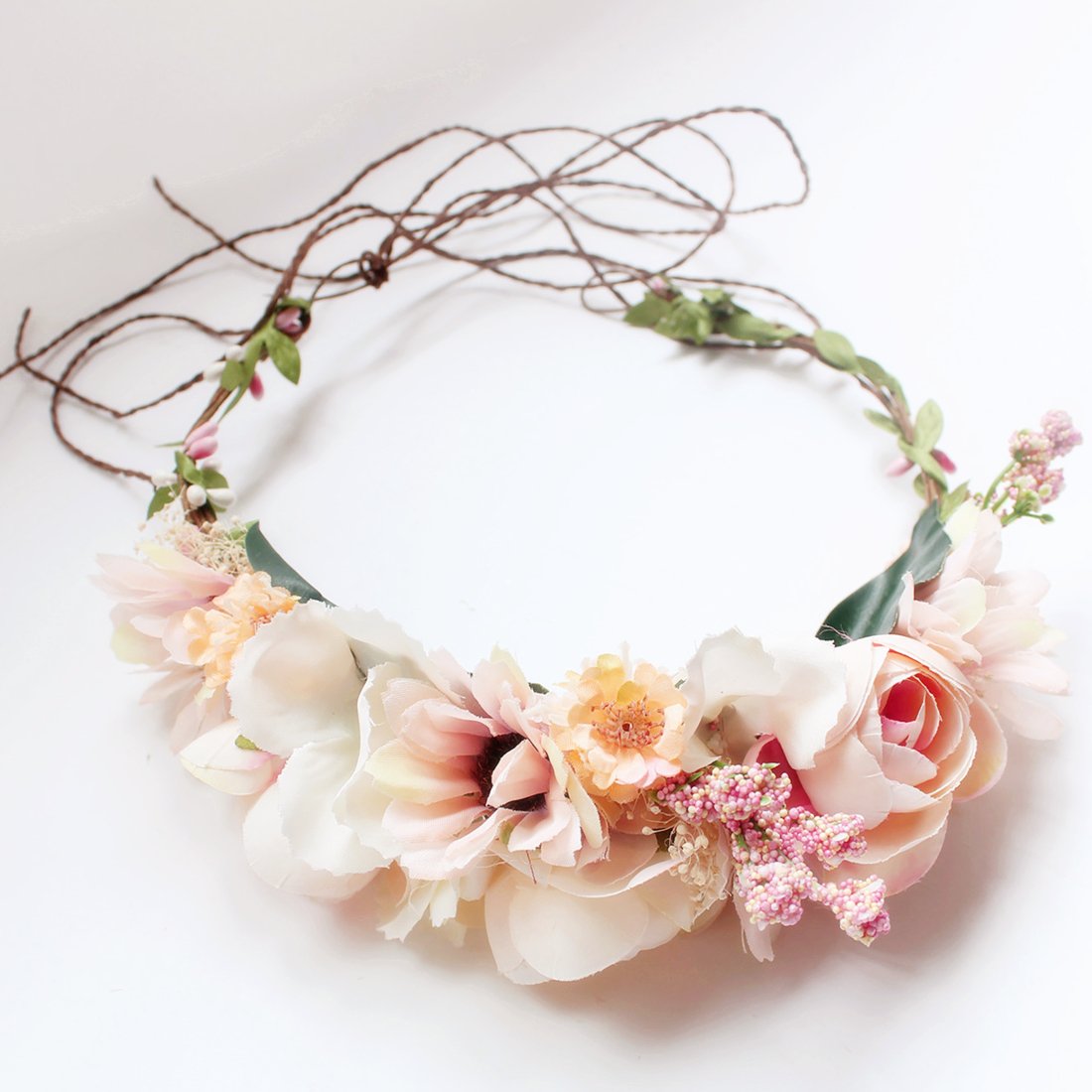 YnimioAOX Handmade Adjustable Flower Wreath Headband Halo Floral Crown Garland Headpiece,A13- candy pink