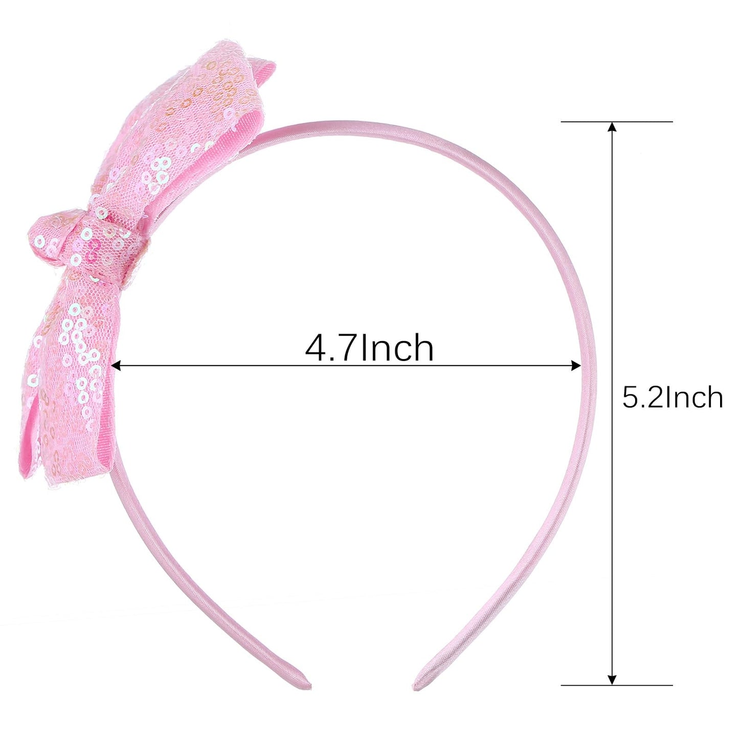 Kiszu Sparkly Sequin Hair Bow Headband for Girls, Kids, and Toddlers - Fashion Cute Boutique Style Hair Accessory - 2 Piece (White,Pink)