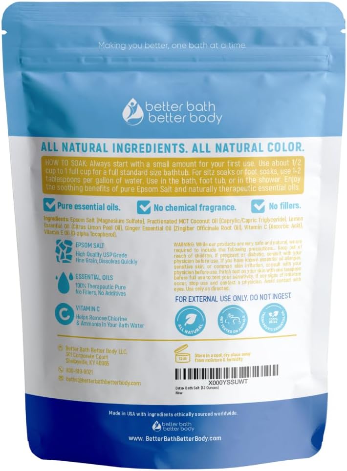 Skiennix Detox Bath Salt - 32 Ounces of USP Grade Epsom Salt with Ginger & Lemon Oils | Vitamin C Infused