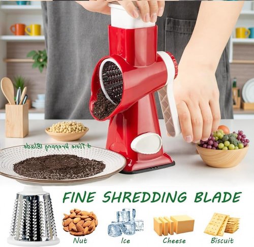 Cheese Grater with Handle by [Brand Name] - Multifunctional Rotary Shredder for Easy Vegetable & Fruit Prep | Red