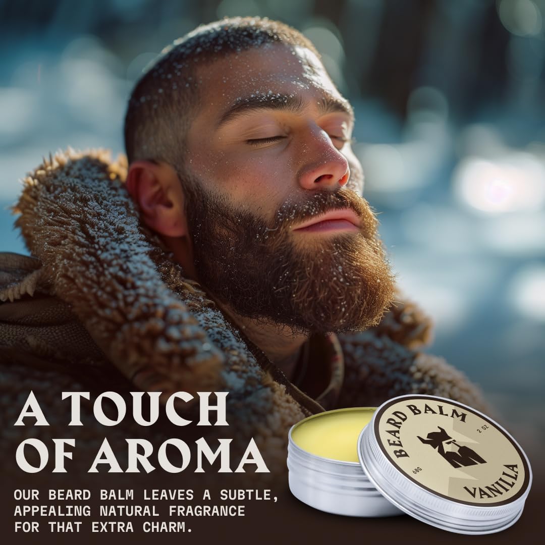 Striking Viking Beard Balm for Men – Light Hold, Vanilla, 2 Oz - Leave-in Beard Conditioner with Shea Butter, Tea Tree, Argan & Jojoba Oils - Smooth, Shape, Moisturize & Soften Coarse, Dry Facial Hair