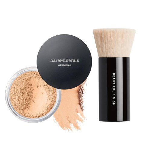 bareMinerals Original Loose Powder Foundation - SPF 15, Talc-Free, Vegan, Sheer-to-Full Coverage + Brush Bundle