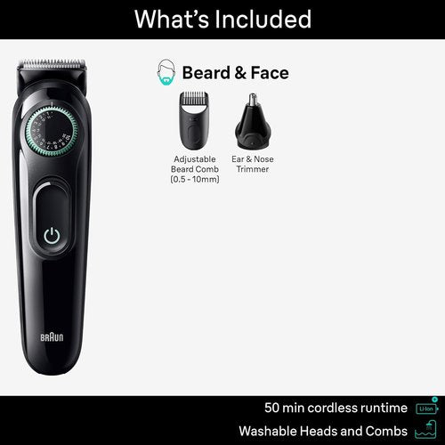 Braun All-in-One Style Kit Series 3 3430 - 3-in-1 Trimmer for Men with Beard, Ear & Nose Trimmers, 20 Length Settings