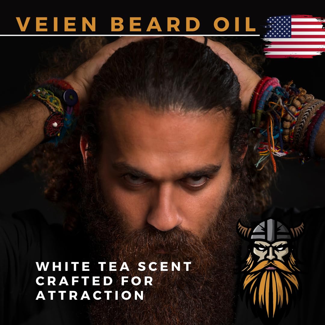 Veien Beard Oil for Men - White Tea Scented Beard Softener & Conditioner - 2oz Premium Grooming Oil