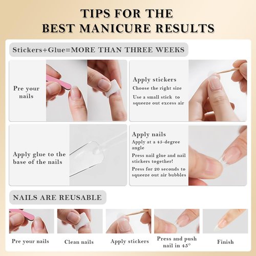 evpct Gold French Tip Press on Nails Almond Medium, Nude Pink + Gold Line Tips, Stick on Nails Medium Almond for Women, Full Cover Perfectly Fit Handmade Soft Gel Artificial Fake False Nail Kit