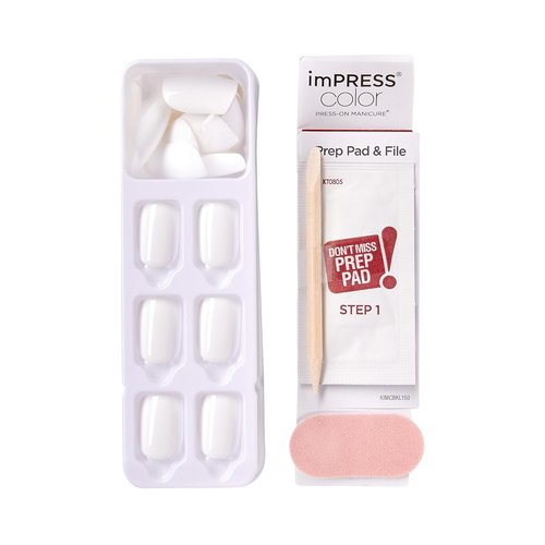 KISS imPRESS Press-On Nails - No Glue, Frosting White, Short Squoval Shape, 30 Nails & Accessories Included
