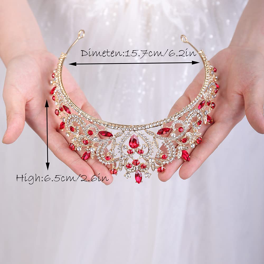 wekicici Wedding Tiaras Rhinestone Princess Crown Crystal Queen Tiaras Bridal Headband Gifts for Women Birthday Wedding Prom Bridal Party Pageant Halloween Costume(Red) (weki-1-crown-3-red)