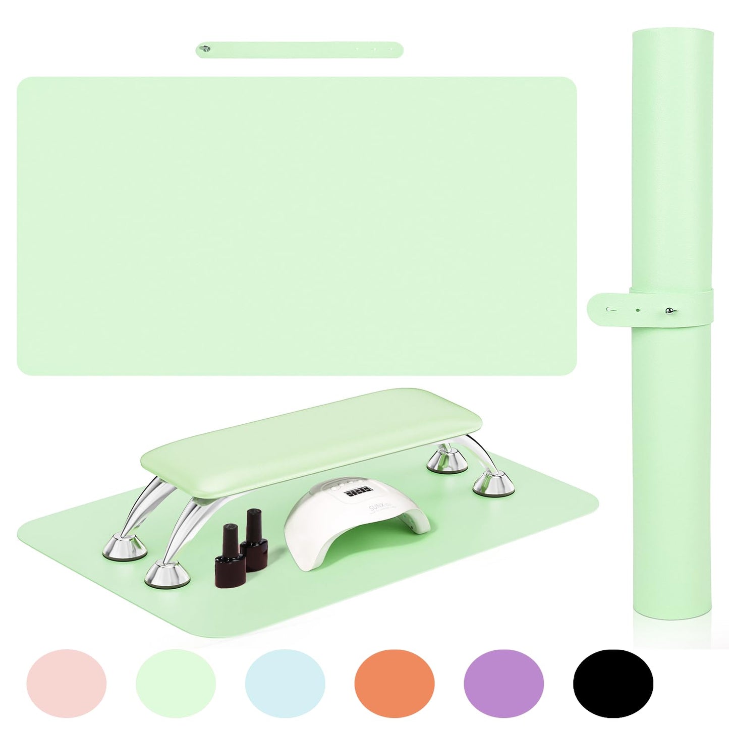 SHIMIDO Nail Art Table Mat, (MAT ONLY) Premium Soft Microfiber Leather Nail Arm Rest Mat, Nail Art Hand Rest Mat for Nail Arm Rest Cushion, Nail Tech Must Haves Table Mat (Green)