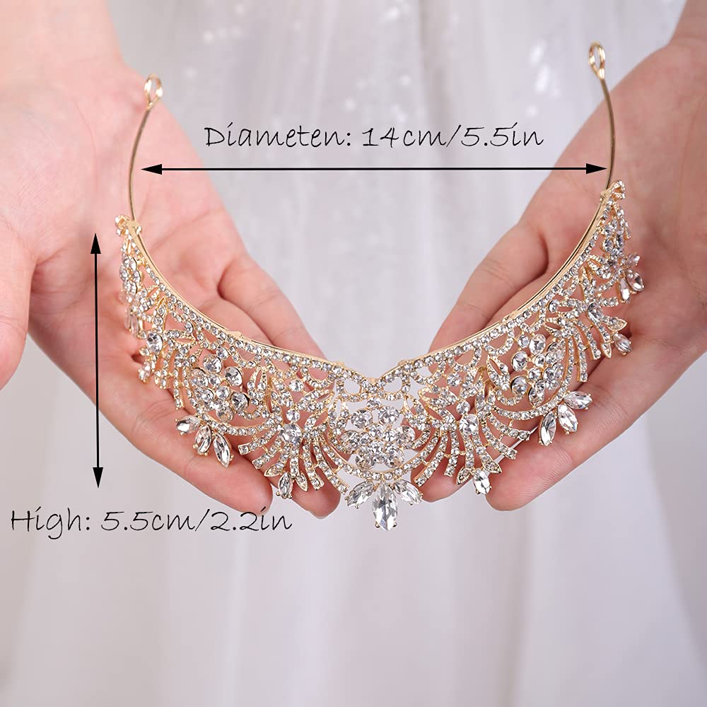 JWICOS Crystal Wedding Crown Head Pieces for Brides and Bridesmaids(Gold)