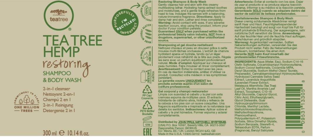 Skiennix Tea Tree Hemp Shampoo & Body Wash - 2-in-1 Cleanser for All Hair Types