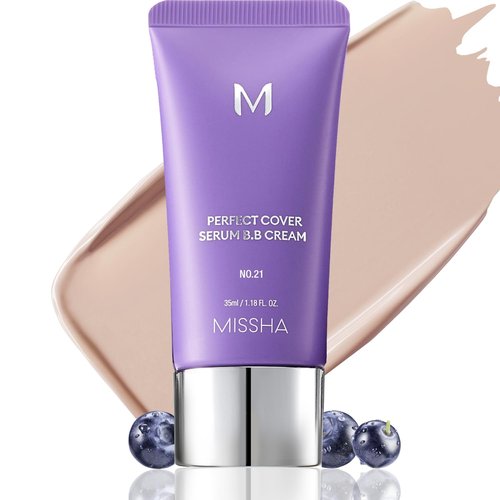 MISSHA M PERFECT COVER SERUM BB CREAM No.21 Light Beige - Light with Cool Undertone, Skin Tint, Tinted Moisturizer, Skin Care Foundation Makeup, Korean Makeup,1.18 Fl oz