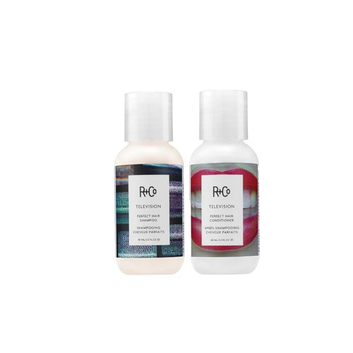 R+Co Television Perfect Hair Shampoo & Conditioner Travel Set - Smooth, Shine & Volume - Sulfate-Free & Vegan - TSA Approved - 2oz (Pack of 2)