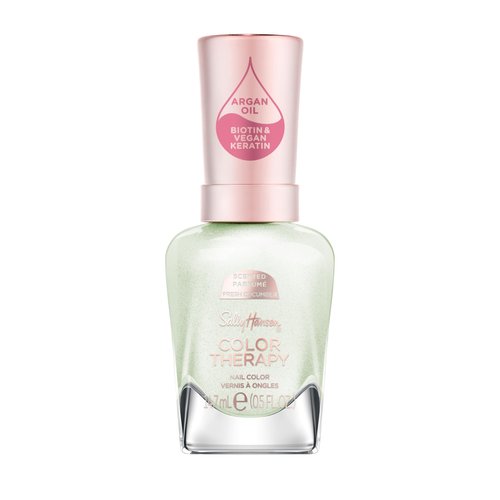 Sally Hansen Color Therapy Scented Nail Polish | Biotin, Argan Oil, Long Lasting, Healthy Nails, Nail Strengthener, Opaque | 447 Spa Day, Fresh Cucumber| Light Mint Green Nail Color