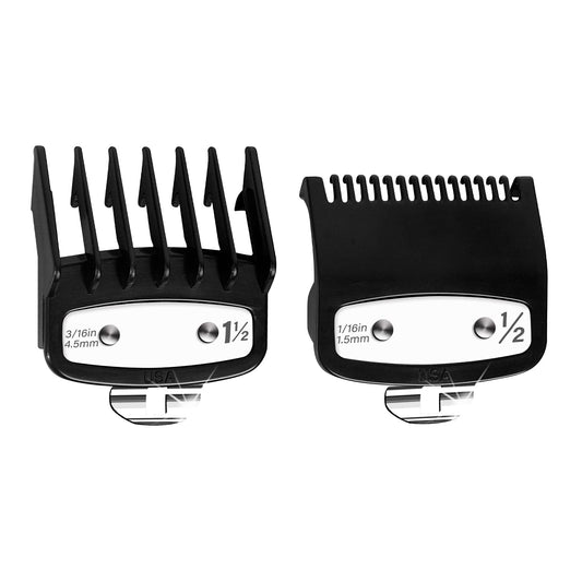 Professional Hair Clipper Guards Guides 2 Pcs Coded Cutting Guides #3170-400 - 1 1/2” and 1/2” fits for All Wahl Clippers(Black-2 pcs)