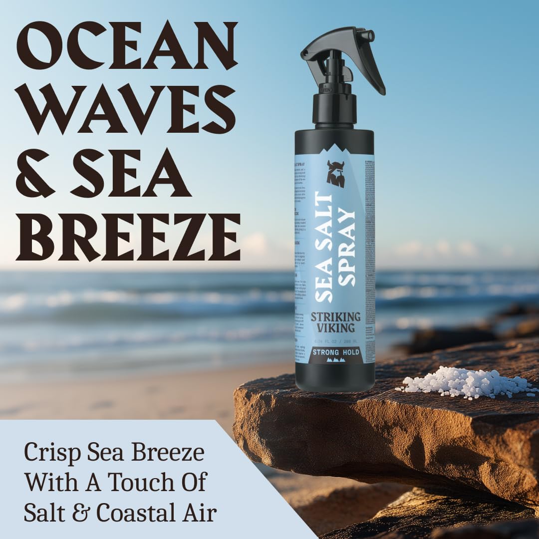 Striking Viking Sea Salt Spray for Men - Strong Hold Ocean Texture Mist | 6.76 Fl Oz, Blue Ocean Scent