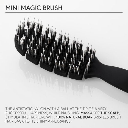 MONCHO MORENO Mini Magic Brush - Travel Size Professional Detangling Hair Brush for Dry Hair, Anti-Breakage & Anti-Frizz Brush, Adds Shine, Ideal for On-the-Go Styling (Black)