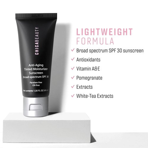 Chica Beauty 3-in-1 Tinted Face Moisturizer - Anti-Aging Antioxidants & SPF 30 - Light, Oil-Free, Vegan
