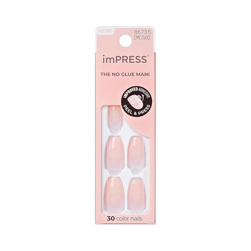 KISS imPRESS No Glue Mani Press-On Nails - 'Serendipity' Pink Coffin Shape, Medium Size, 30 Nails Included