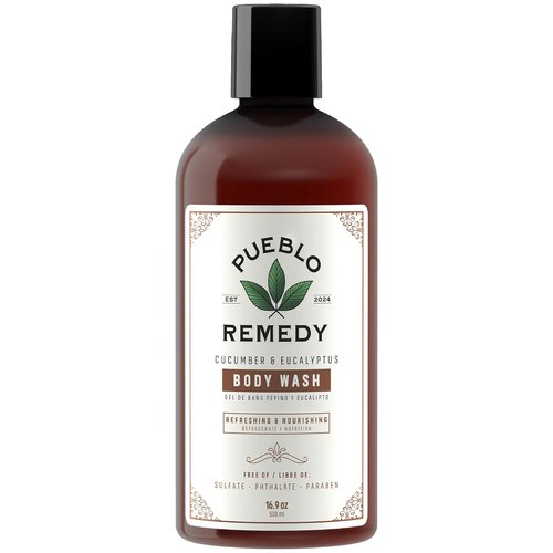 Pueblo Remedy Body Wash - Cucumber & Eucalyptus | Soothing Vegan Shower Gel, 16.9 Oz