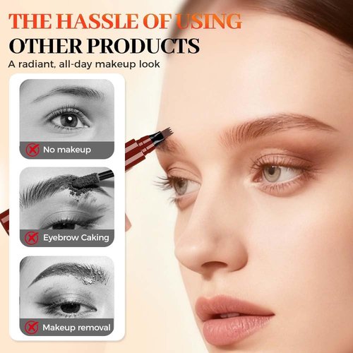 2Pcs Eyebrow Pencil, Upgrade 3D Magic Eyebrow Tattoo Pencils 4 Tip Eye Brow Pen, Long-Lasting Fine Stroke Microblade Eyebrow Pencil for Makeup Last All Day (Dark Brown)