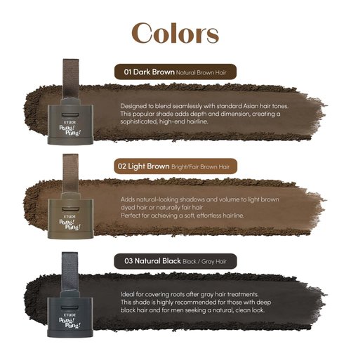 ETUDE Hair Pang Pang hair powder for men and women, Dark Brown, Waterproof, for eyebrow colors, Hairline and Thin Hair, Hairline Powder