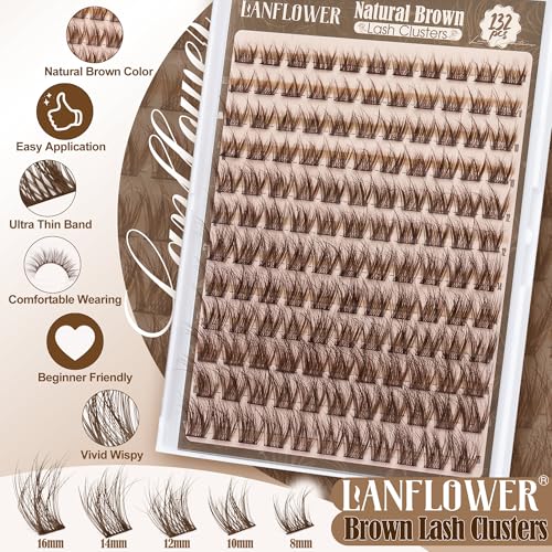 Wispy Lash Clusters Kit Natural Lash Extension Kit C Curved Eyelash Extension Kit 10-16mm Eyelash Clusters Thin Band Cluster Eyelash Extensions Kit 154pcs Individual Lashes by Lanflower
