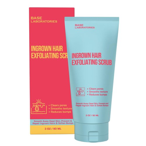 Base Laboratories Ingrown Hair - KP Bump Exfoliating Body Scrub - with AHA+BHA - Keratosis Pilaris Treatment - Daily Skin Exfoliant - Helps Reduce Strawberry Skin & Razor Bumps - Men & Women 3oz