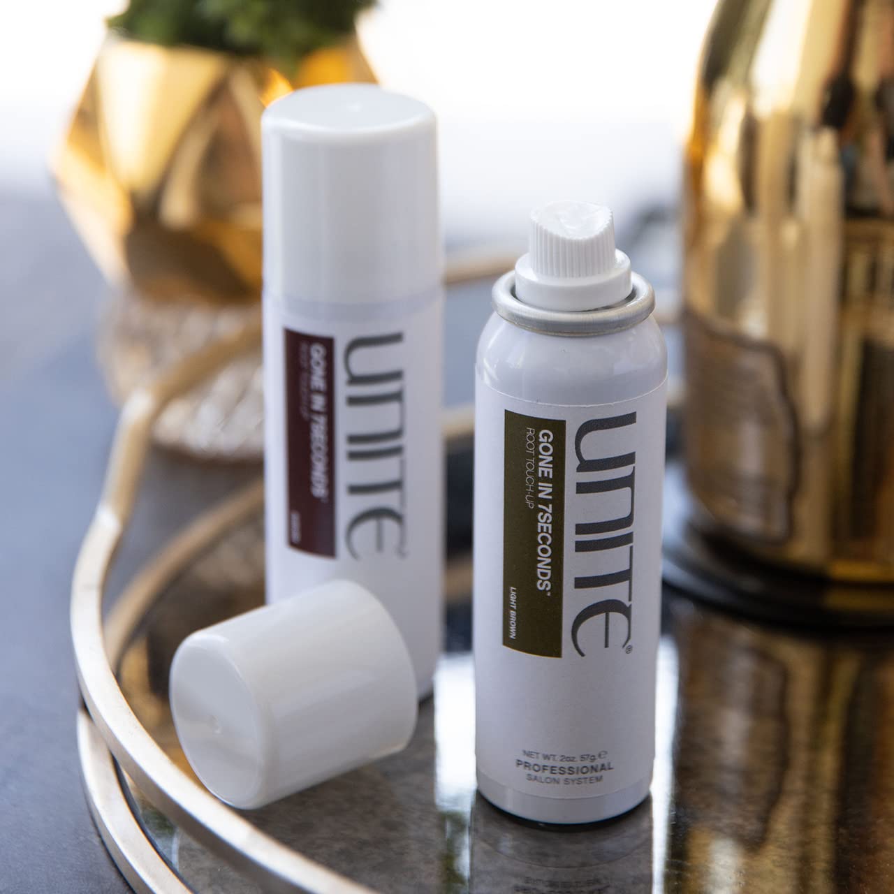 UNITE Hair - Gone in 7SECONDS Root Touch-Up - Temporary Gray Concealer for All Hair Types | Light Brown, 2.0 oz