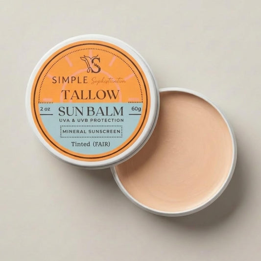 Tallow Sun Balm - Tinted Mineral Sunscreen with Grassfed Tallow & Zinc Oxide | SPF 30, Reef Safe (2 oz) - Fair