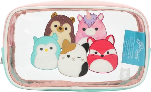 Bioworld Squishmallows Treat Yourself 4-Piece Accessory Care Kit Clear Character Design Cosmetic Storage Travel Bag Gift Set