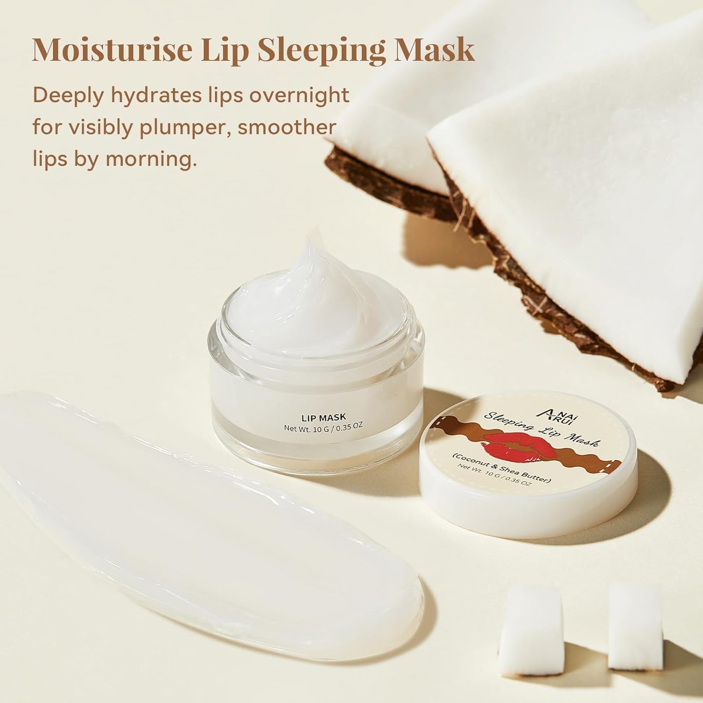 ANAI RUI Coconut Lip Scrub & Mask Set - Hydrating Exfoliator with Shea Butter & Vitamin E for Soft Lips