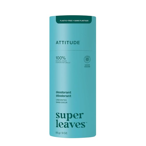 ATTITUDE Plastic-Free Deodorant - EWG Verified, Aluminum-Free, Unscented, 3 Ounces | Vegan & Dermatologically Tested