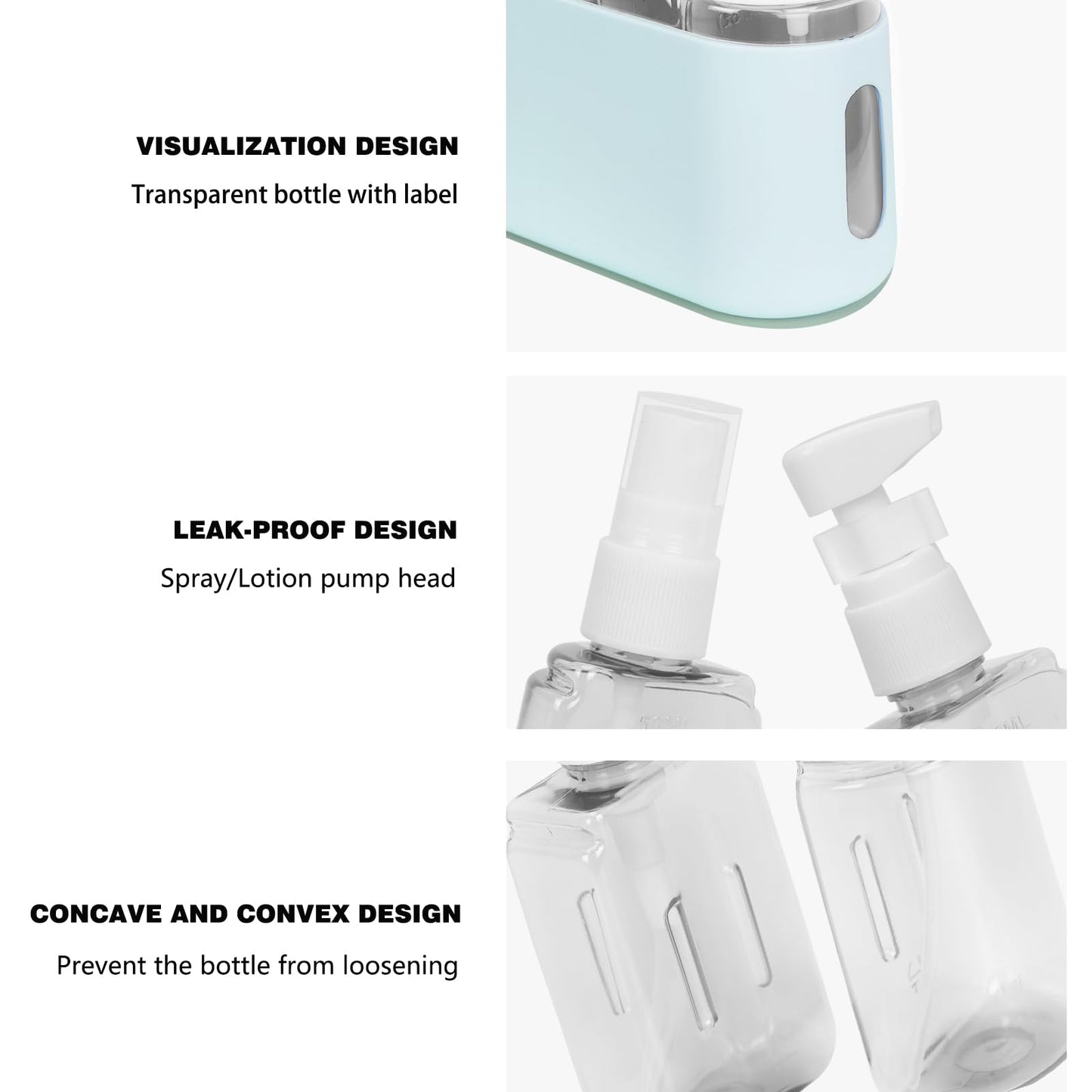 Songaa Travel Bottles For Toiletries - Travel Shampoo And Conditioner Bottles For Toiletries, 2 In 1 Toiletry Bottle Travel Containers, Travel Size Toiletry Bottle Pump Liquid Holder For Travel - Blue