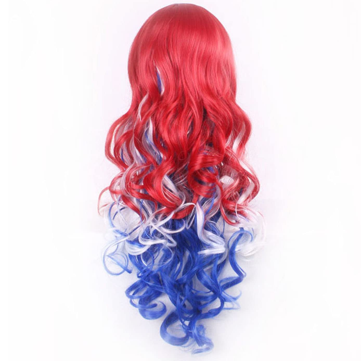 BERON Long Wavy Wigs for Women with Bangs 4th of July Cosplay Costume Anime Hair Wigs (Red White Blue Mixed)