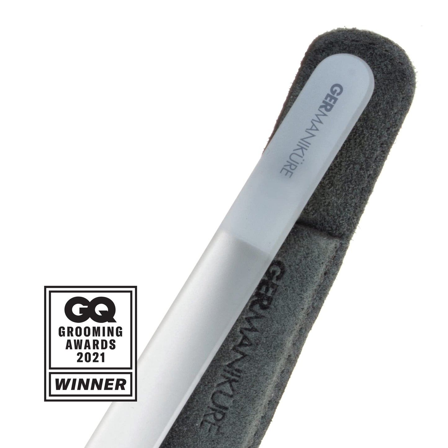 GERMANIKURE Crystal Glass Cuticle Stick & Black Nail File Set in Suede Leather Case – Handmade in Czech Republic – Professional Manicure Supplies – Cuticle Pusher, Callous Remover