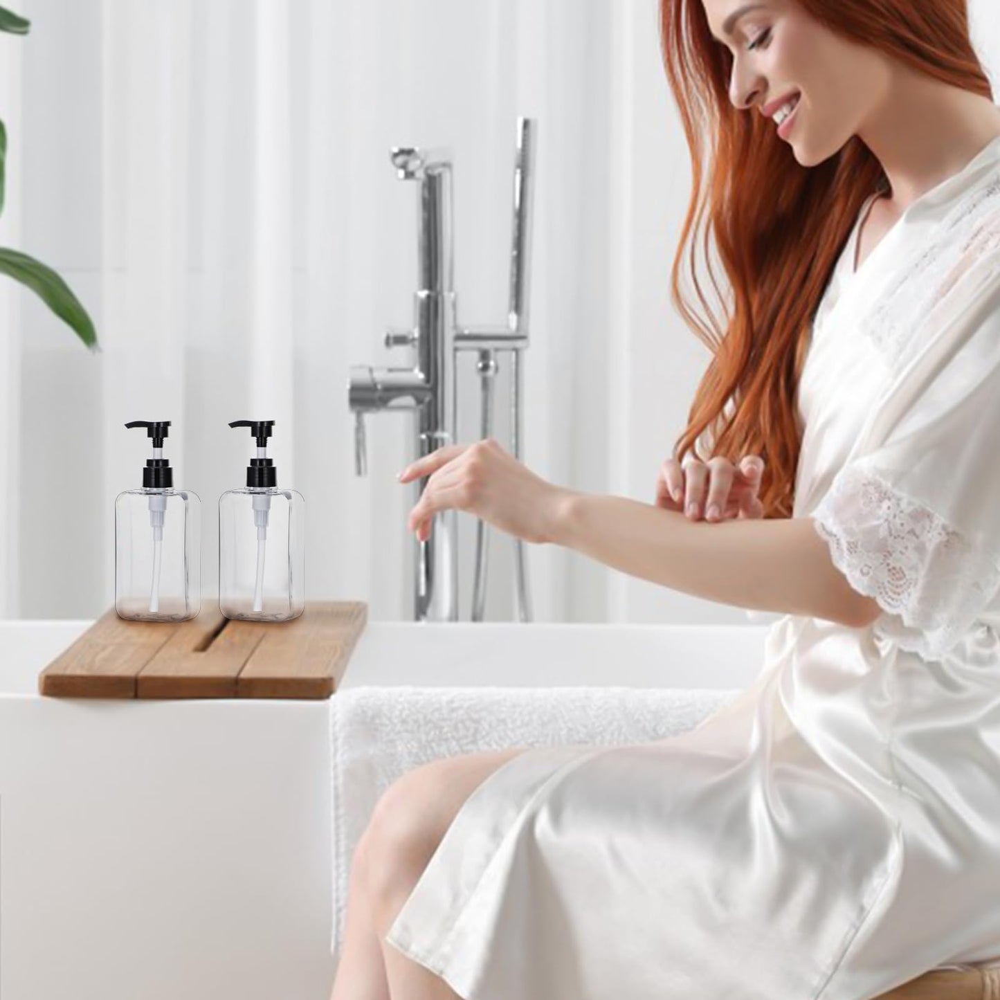 Yebeauty 2 Pack Pump Bottle Dispenser, 6.8oz 200ml Clear Refillable Shampoo and Conditioner Bottles Dispenser, Empty Plastic Shower Hand Soap Dispenser Lotion Container for Bathroom Kitchen