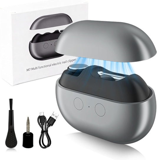 Electric Nail Clipper, Electric Nail Clippers for Seniors & Adults, Baby Automatic Nail Clipper with LED Light & Nail Scraps Storage, 3-in-1 Electric Nail Trimmer for Toenails & Fingernails (Grey)