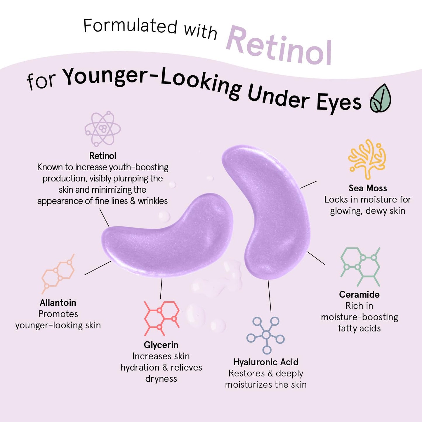 Grace & Stella Retinol Under Eye Patches - Reduce Puffiness & Dark Circles | Vegan Gel Masks (Purple, 6 Pairs)