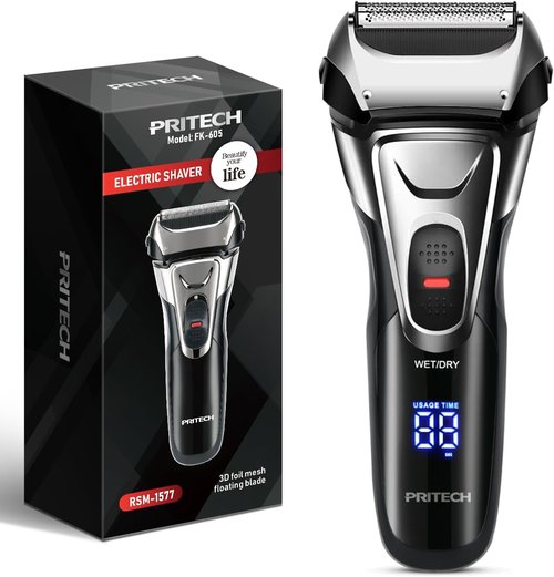 PRITECH Electric Razor for Men - Waterproof Foil Shaver with Beard Trimmer | Cordless Rechargeable, LED Display