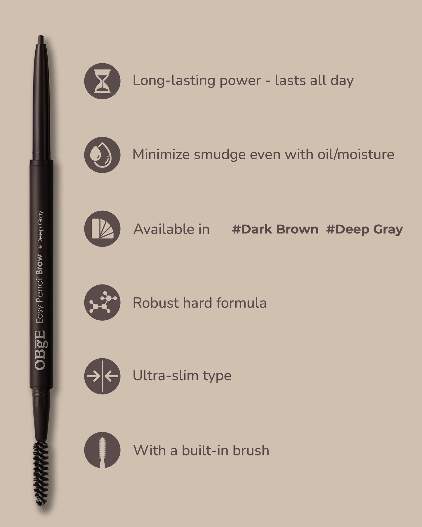 OBgE Easy Pencil Brow (Deep Gray, 0.003oz) - Ultra Fine Eyebrow Pencil with Brush for Precise and Effortless Brow Shaping. Long Lasting Natural Color.