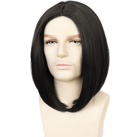 HUNIGIR Mens Black Wig Middle Part Wick Wig Shoulder Length Male Straight Wig Vincent Costume Wig Heat Resistant Synthetic Hair Halloween Cosplay Wig (Black)