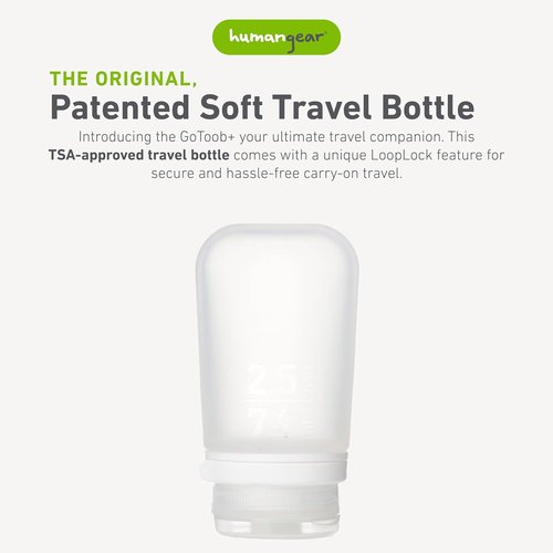 Humangear GoToob+ Refillable Silicone Travel Bottle - Locking Lid, Food-Safe Material | Clear, Medium (2.5 fl. oz.; 74ml)
