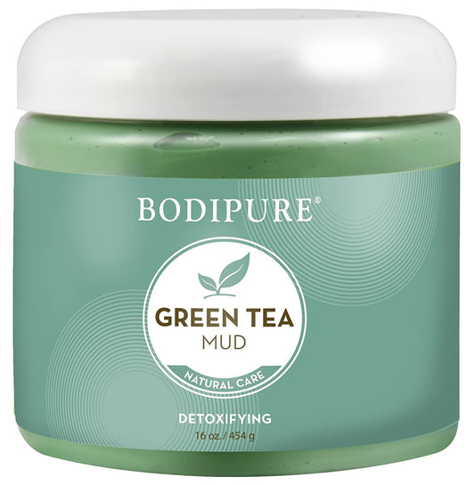Bodipure Green Tea Body Mud Mask for Body - Rich in Powerful Antioxidants to Fight Free Radicals - Spa Quality Skin Rehydrating Treatment, 16 Ounce