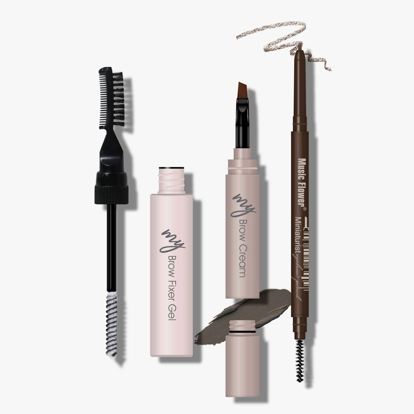 MAKETOPYZN 3-IN-1 Brow Kit, Multi-tasking Eyebrow Makeup Includes Brow Sculpt + Brow Pomade + Brow Pencil, Sculpt, Shade and Define 3D Natural Long Lasting Eyebrows (DARK BROWN)