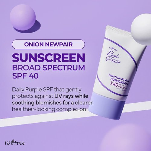 ISNTREE Onion Newpair Sunscreen - Hydrating SPF 40 Sun Protector | 50ml | Evens Skin Tone | Purple Formula