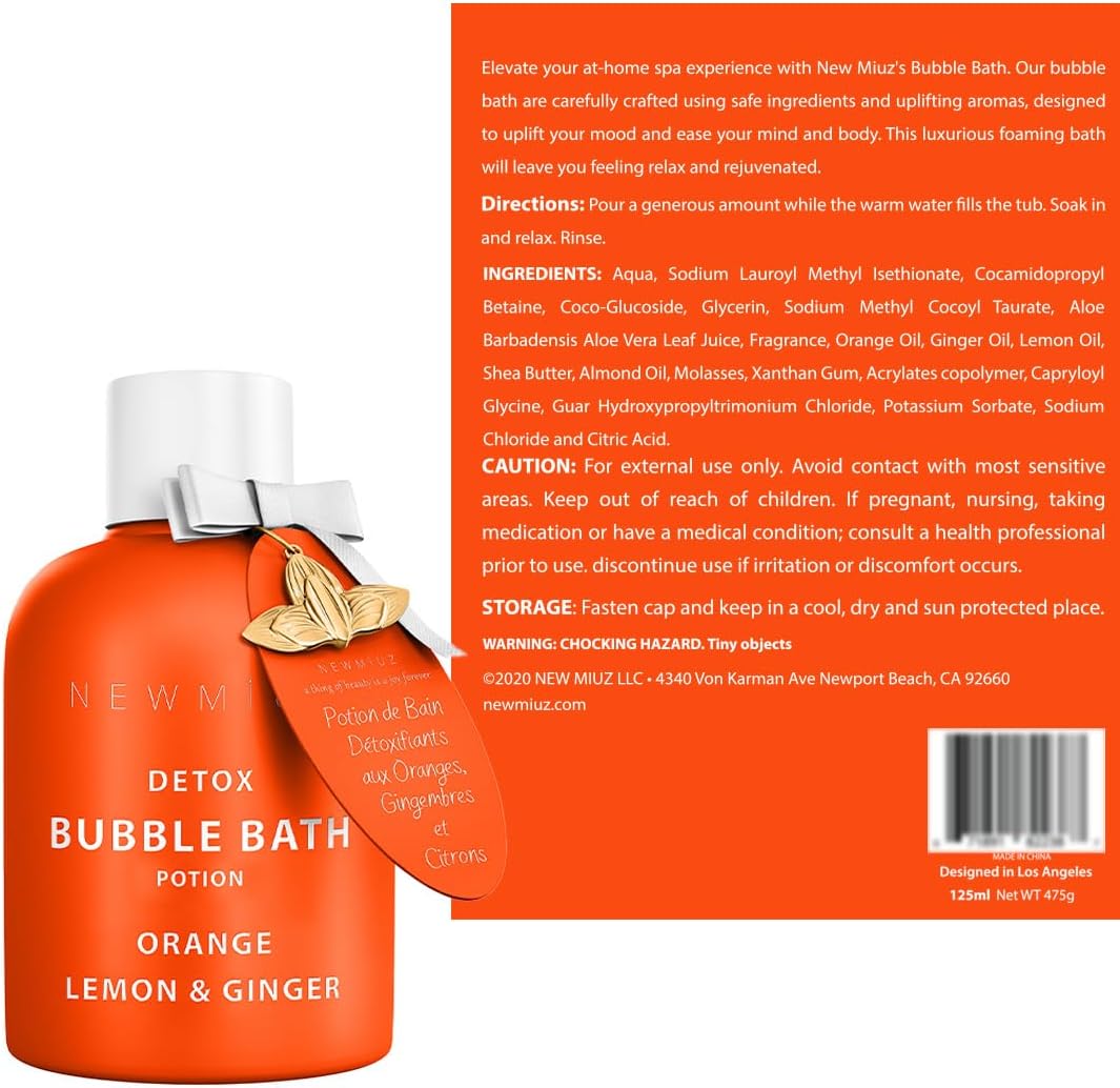 Skiennix Natural Detox Citrus Bubble Bath - Long-Lasting Foaming Soak with Essential Oils for Relaxation & Hydration