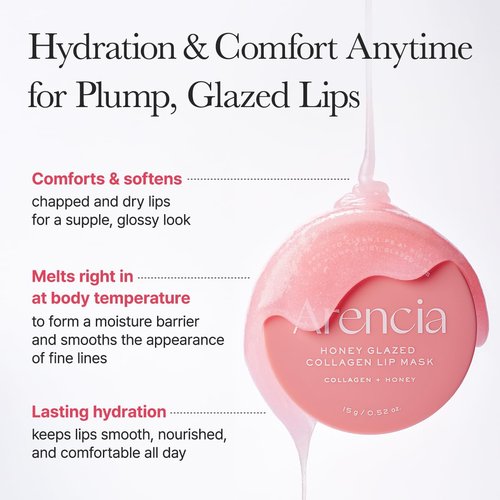 Arencia Honey Glazed Collagen Lip Mask - Nourishing Overnight Treatment with Collagen & Honey | 0.52 oz