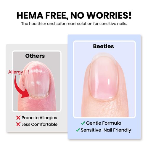 Beetles HEMA-Free Nail Glue Gel - 10ml TPO Free Super Strong Brush U V Nail Glue for Acrylic and Clear Press On Nails, Long Lasting Extension Gel Curing Needed