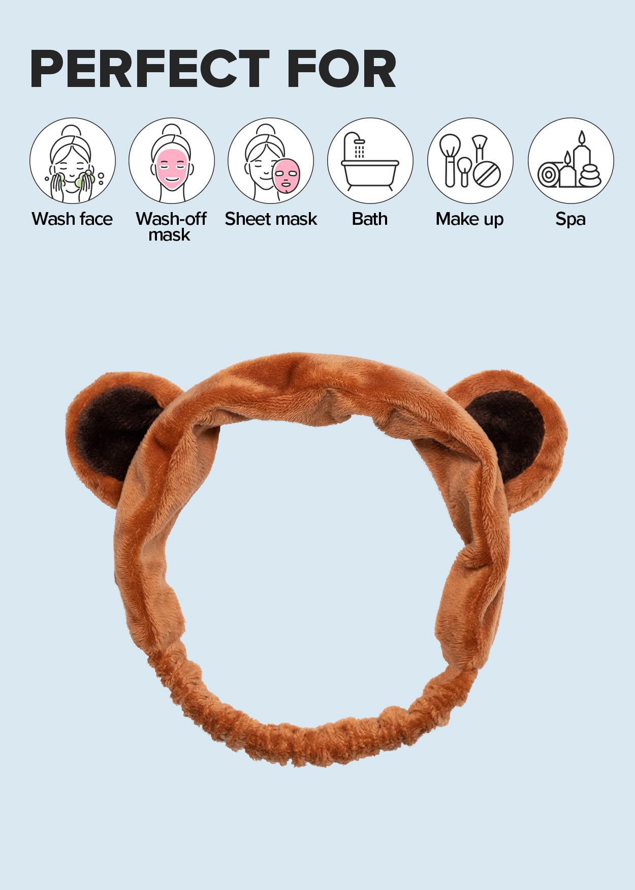 I DEW CARE Face Wash Headband - Brown Bear | Animal Head band for Face Washing & Skincare, Spa Day, Soft & Fuzzy, Cute for Makeup, Shower, Teen Girls Stuff, Teddy Bear Ears, Gift (1 Count)